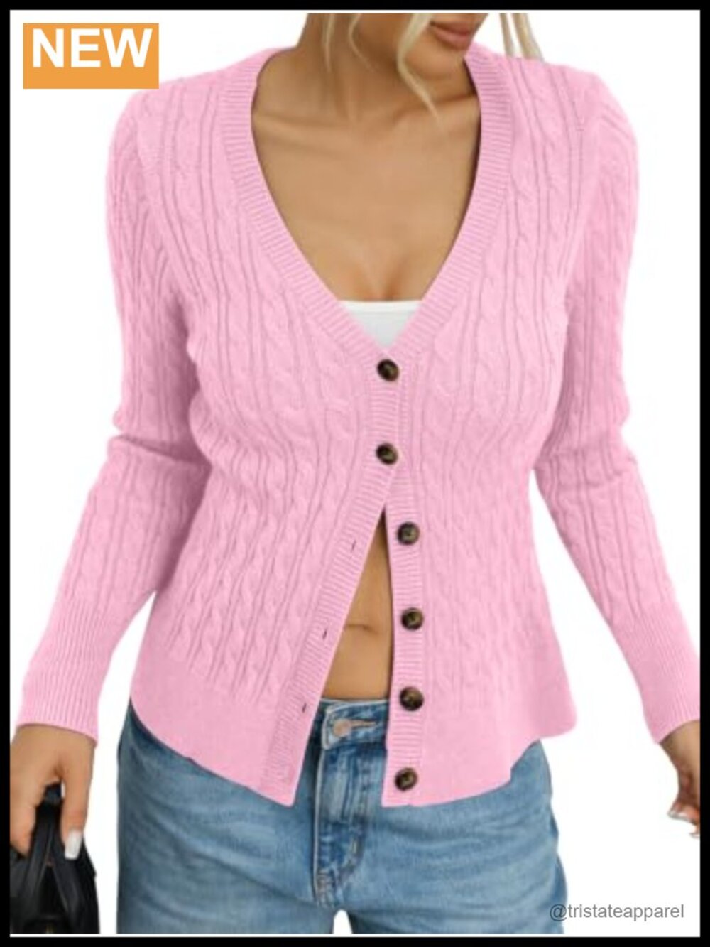 Cable Knit Button Down Cardigan V Neck Chunky Sweater